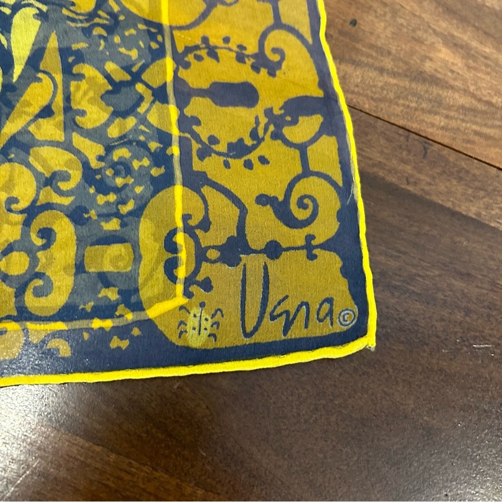 Vintage MOD 1970’s VERA NEUMANN Silk Scarf 44x13.5 Yellow Gray Baroque Verasheer - Picture 3 of 6